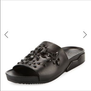NIB TORY BURCH BRAE BLACK EMBELLISHED SLIDE.
